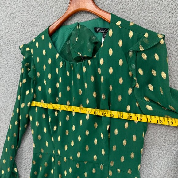 Hutch Confetti Chiffon Dress Emerald Green Gold Long Sleeve Cutout Sz 14 - Picture 12 of 15
